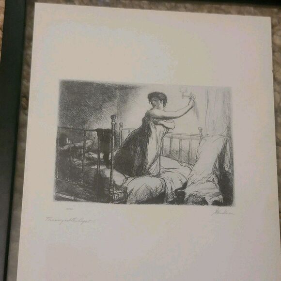 John Sloan "Turning Out The Light" Plate Signed Lithograph Reproduction NYC Life - Picture 3 of 13